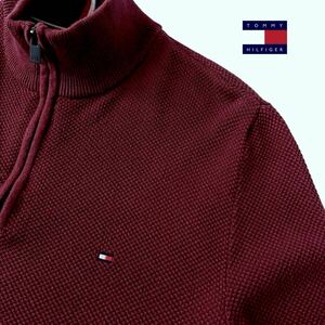 トミーヒルフィガー TOMMY HILFIGER ハーフジップ ニット L ワインレッド ハイネック セーター