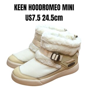 美品 KEEN HOODROMEO MINI キーン ブーツ 24.5cm　レディースブーツ　ボアブーツ　KEENブーツ　ベージュ　ホワイト　防寒