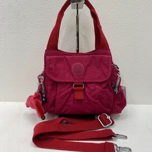 □46-2416　Kipling キプリング　2way ショルダーバッグ ハンドバッグ ピンク ゴリラチャーム かわいい レディース ナイロン 軽量