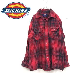 1O1636-R◆Dickies ディッキーズ 長袖フランネルシャツ◆サイズM メンズ 紳士 トップス チェック 秋冬 アメカジ カジュアル レッド