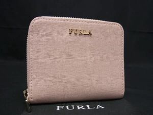 1円 ■極美品■ FURLA フルラ レザー ラウンドファスナー ニつ折り 財布 ウォレット レディース ピンク系 AZ6140