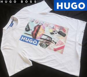 新品★ヒューゴ ボス HUGO BOSS★レトロ プリント ホワイト Tシャツ★マルチカラー 80～90年代 フォトプリント★白 XL★612