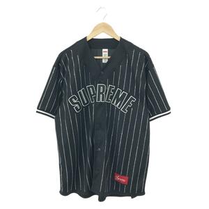 良好◆SUPREME シュプリーム ベースボールシャツ サイズ:L◆ ブラック メンズ ストライプ ラインストーン トップス 22SS