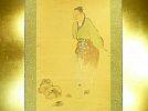 A_津軽の旧家の蔵～水辺に座る犬を見守る釣翁図(人物図)落款有不読