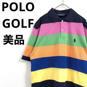 【美品】POLO GOLF ポロゴルフ　半袖ポロシャツ　ボーダー　てんとう虫ロゴ