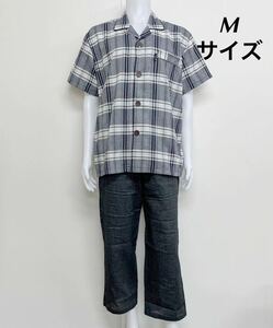 新品18062紺ネイビーチェックパジャマMサイズRudolph Valentino半袖長パンツ 楽らく快適パジャマウエスト調整ゴム付き着脱簡単