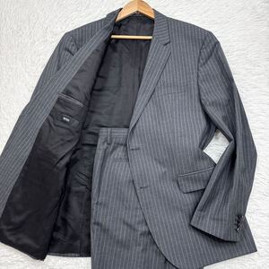 【極美品XXLサイズ!!!】現行 HUGO BOSS ヒューゴボス セットアップ スーツ ストライプ ダークグレー メンズ 2B サイズ52 大谷翔平