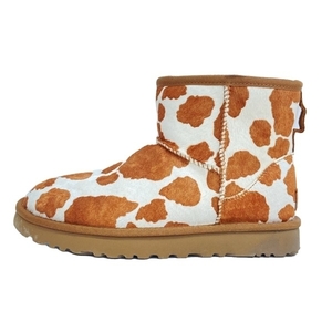 アグ UGG ショートブーツ JAPAN 24 1123652 クラシック ミニ カウ ムートン アイボリー×ブラウン レディース 牛柄 美品 靴