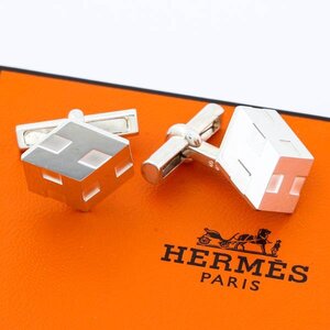 HERMES エルメス シルバー カフス カフリングス Hロゴ Hキューブ カージュドアッシュ AG925刻印 13.4g 箱付 #35430YR