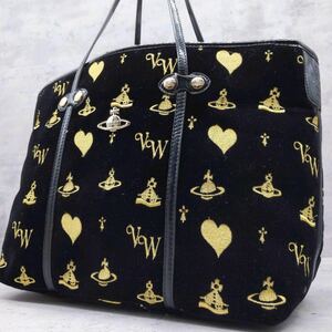 1円〜【入手困難】Vivienne Westwood ヴィヴィアンウエストウッド トートバッグ 総柄 オーブ ハート A4収納 肩掛け 自立 メンズ レディース