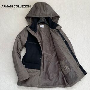 ARMANI COLLEZIONI アルマーニコレツィオーニ ダウンジャケット アウター ダックダウン 切り替え 通勤 ビジネス ロゴボタン カーキ 撥水 M