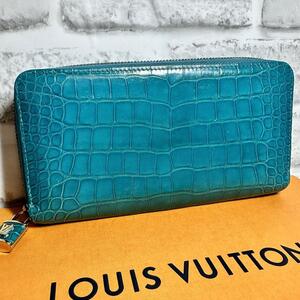 希少 ルイヴィトン クロコダイル 長財布 ジッピーウォレット ラウンドジップ 青 LOUIS VUITTON アリゲーター ブルー ファスナー N98165