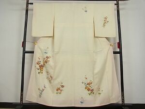 平和屋野田店■訪問着　駒刺繍　草花文　枝椿　着丈153.5cm　裄丈62.5cm　正絹　逸品　A-br3677