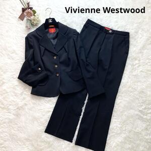 美品 Vivienne Westwood ヴィヴィアンウエストウッド セットアップ スーツ 上下 オーブ 黒 ブラック 総柄 フォーマル セレモニー 高級感