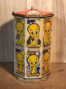 当時物　ブルボン　キョロティ　チョコ　ブリキ 缶　什器　回転　TWEETY Warner bros vintage retoro 雑貨　レトロ