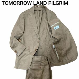TOMORROW LAND PILGRIM トゥモローランドピルグリム セットアップ スーツ ブラウン 麻 ビジネス 紳士 44 L