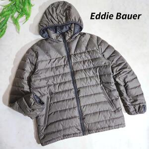 Eddie Bauer ダウンジャケット 表記サイズM 赤みのないブラウンベージュ フード取り外し可 アウトドア 五点で送料無料 82695