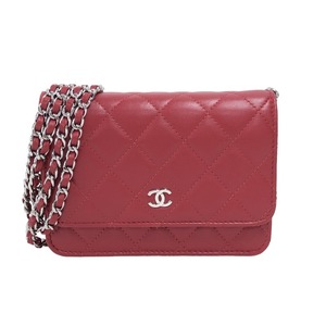 シャネル CHANEL マトラッセ ミニチェーンウォレット AP1649 30 レッド シルバー金具 ラムスキン ショルダーバッグ レディース 中古