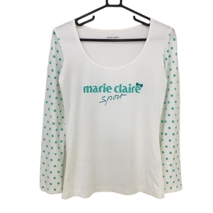 【美品】マリクレールスポール インナーシャツ 白×グリーン 袖ドット・星柄 ストレッチ レディース L ゴルフウェア marie claire