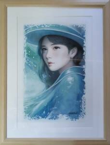 アクアブルーの乙女-淡い夏の想い出-・オリジナル画・人物画・原画・額付・新品・透明水彩・送料無料