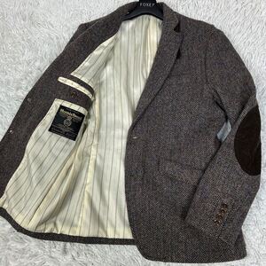 美品 Lサイズ 【100周年 ハリスツイード】タケオキクチ TAKEO KIKUCHI テーラードジャケット HARRIS TWEED エルボーパッチ ヘリンボーン 毛