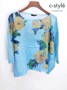 A308a [春夏][人気] 45R フォーティファイブアール 歳時記Tシャツ 0 ブルー ブラウス 花柄 | トップス N