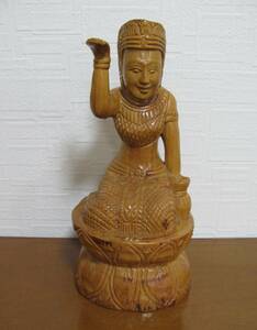 カンボジア　クメール　木彫　アンティーク　ハンドメイド　27㎝　彫刻　家臣　