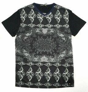 新品「PRIMO EMPORIO」“529-051/T-SHIRT T12 M/M”切替えデザイン×プリント コットンジャージ VネックTシャツ SIZE:S イタリア製