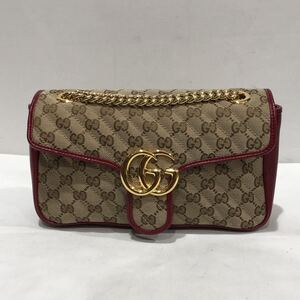 【GUCCI】GGマーモント GG柄 ショルダーバッグ レッド 44397 525040 キャンバス チェーンショルダー レディース ts202408