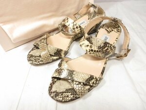 HH 超美品 【ジミーチュウ JIMMY CHOO】 パイソン型押し ストラップサンダル 靴 (レディース) size36 ブラウン×ベージュ ●18LZ4278●