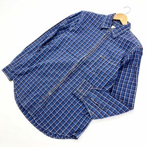 男好みの配色◎ カルバンクライン ☆ Calvin Klein jeans 長袖 チェック シャツ ネイビー ブルー L アメカジ 大人カジュアル 着回し■S937