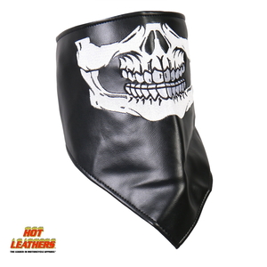 Hot Leathers レザーネックウォーマー フリース裏地 マジックテープ フェイスマスク Skull Face Neck Warmer スカル 刺繍 米国ホットレザー