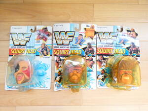 ◎未開封　当時もの　マルチトイズ　プロレスグッズ　WWE SQUIRT HEADS/水鉄砲　３点セット　まとめて　1990年　＠６０(11)