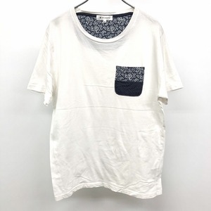 THE SHOP TK ザ・ショップ ティーケー M メンズ Tシャツ カットソー ポケットにペイズリー柄とドット柄 半袖 綿100% ホワイト×ネイビー 白