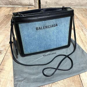 本物 BALENCIAGA バレンシアガ ネイビーポシェット デニム ミニショルダーバッグ 黒 斜めがけ ポシェット レザー バッグ レディース メンズ