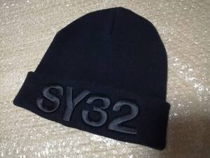 送料無料　美品　SY32 3Dロゴ ニットキャップ　BLACK×BLACK　7142-3　ニット帽　帽子　