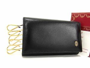 ■新品■未使用■ Cartier カルティエ パシャ レザー 6連 キーケース 鍵入れ メンズ ブラック系 BJ0722