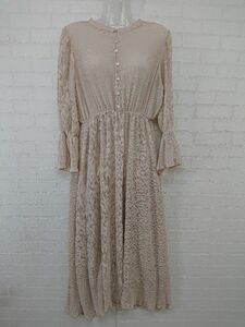 ◇ natural couture ナチュラルクチュール シアー シワプリーツ 長袖 ロング ワンピース サイズF ベージュ系 レディース P