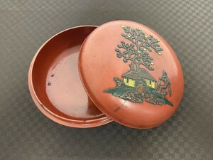 A3　琉球米次製　琉球漆器　菓子器　喰籠　沖縄　工芸品　漆芸　古美術品　直径約15㎝　現状品