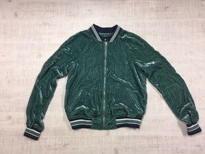 アメリカンイーグルアウトフィッターズ AMERICAN EAGLE ベロア ベルベット ブルゾン ジャケット レディース 光沢 ラグランスリーブ XS 緑