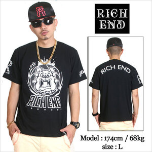 RICHEND リッチエンド Tシャツ BULL DOG ブルドッグ ブラックｘホワイト（Lサイズ）ブルドック アメージング 服 メンズ レディース 黒 白