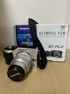 GD442 【1円から】 OLYMPUS PEN E-PL2 標準 ズームレンズ キット 可動 本体 ゴールド レンズ シルバー 箱あり 付属品あり