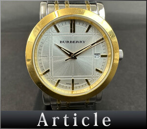 200510□動作確認済 BURBERRY バーバリー ヘリテージ 腕時計 クォーツ デイト 3針 BU1358 SS GP シルバー ゴールド メンズ/ D