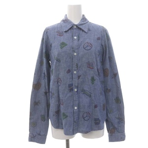 ヒステリックグラマー HYSTERIC GLAMOUR 22AW FANCY EMBLEM柄 コンパクトシャツ 長袖 M 青 マルチカラー ブルー /MI ■OS レディース