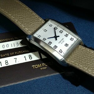 ＄綺麗【 TOM FORD トムフォード N.001 BRUSHED STAINLESS STEEL CASE WHITE DIAL カーフレザーストラップ ギャラ付き 時計】KH12064