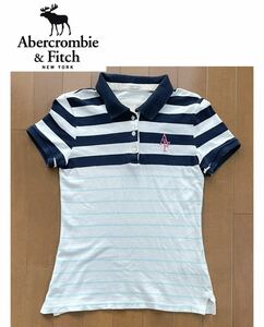 ★Abercrombie & Fitch アバクロンビー＆フィッチ★ネイビー＆スカイブルーボーダーカラー！レディース半袖ポロシャツ/M