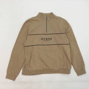 ■Guess ゲス スウェット トレーナー トップス キャメル Lサイズ メンズ ハーフジップ 裏起毛 刺ロゴ 0.48kg