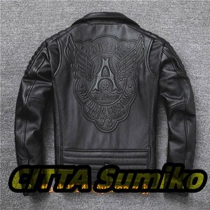 レザージャケット 上品　本革 ドクロ カウハイド ライダース ジャケット メンズファッション バイクジャケット 牛革　 革ジャン S～5XL