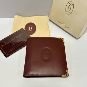 【新品未使用】Cartier カルティエ 二つ折り財布 ウォレット Wallet マストライン レザー 本革 ゴールド金具 ボルドー