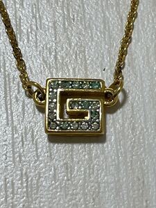 【E24031203】1円〜 ジバンシー ネックレス GIVENCHY Gロゴ ラインストーン ゴールド スクエア ヴィンテージ レディース アクセサリー